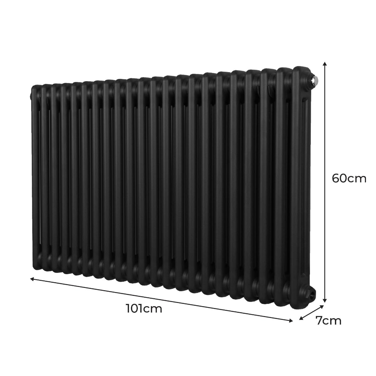 Radiador Tradicional Horizontal de 2 columnas 600mm x 1012mm | Negro Mate | Acero | Montado en pared | Kit de fijación y soportes + Cepillo de limpieza GRATIS | Calefacción estufa calefactor