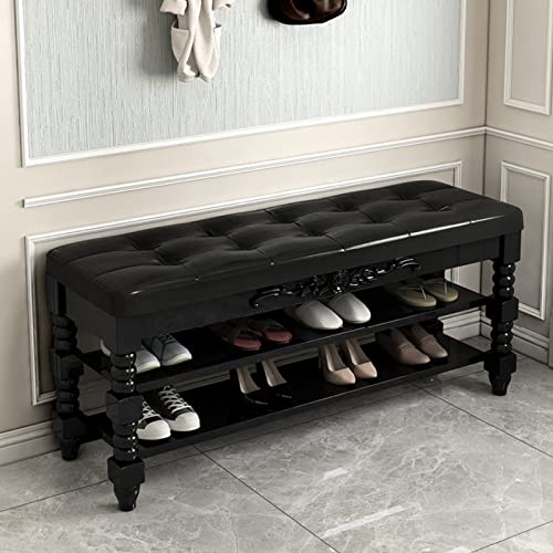 Banc à chaussures meuble de rangement en bois massif pour couloir étroit