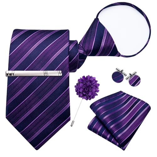 Image of DiBanGu Silk Zipper Ties for Men, Formal Pre-tied Necktie