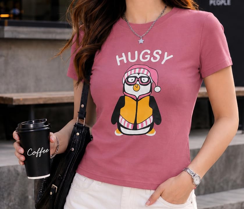 Image of Preneum Women's Graphic Printed T-Shirt, Round Neck Half Sleeve Casual Slim Fit Cotton Blend Tee, College, Office & Travel