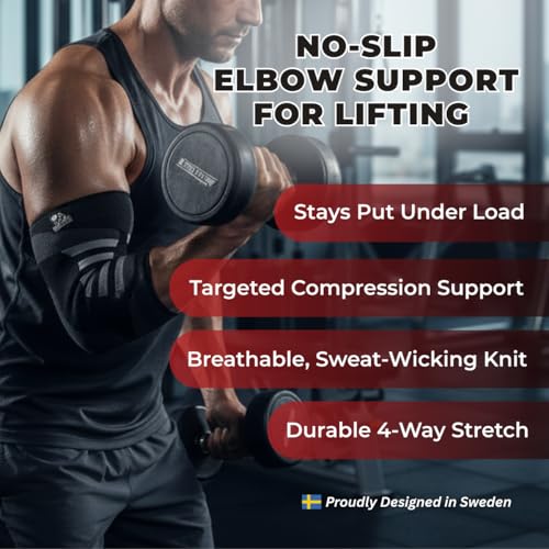Nordic Lifting Elbow Compression Sleeves (1 Pair) for Men & Women - Support for Pain Relief, Tendonitis, Golfer’s & Tennis Elbow - Weightlifting Brace for Workout, Arm & Joint Recovery - Thumbnail 2