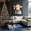 Christmas Lamb Canvas Wall Art Decor - Adorable Holiday Sheep with Santa Hat and Holly Berry Decor for Room, Bedroom, Nursery - Farmhouse Style Christmas Wall Decor, 8X10 inch Cute Seasonal Artwork #4