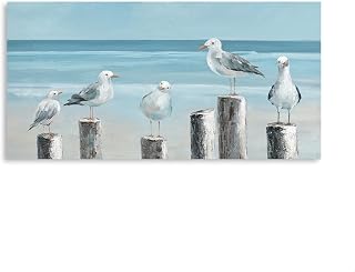 Yidepot Coastal Seagull Poster Decor- Seabird Canvas Beach wall art, Lake and Sea Ocean Themed Artwork for Bedroom Bathroom Art 20"x40"