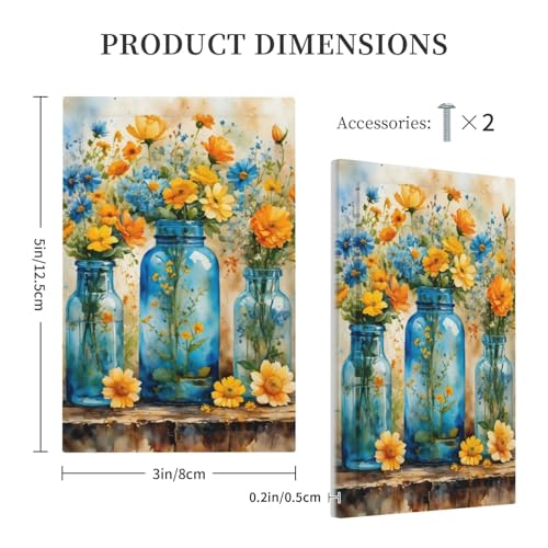 Decorative Switch Covers Plate Rustic Yellow Flowers Floral Blue Bottles 1 Gang No Device Single Blank Outlet Covers Wall Plate Cover Light Switch Plate Electrical Faceplate for Country Decor