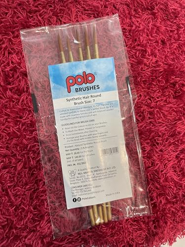 Image of polo Synthetic Hair Round Brushes 7 | Pack of 5 | Premium Fine Detail Paintbrush Set for Artists, Miniature, Watercolor & Acrylic Painting | Soft Bristles for Smooth & Precise Strokes