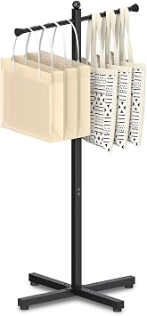 42-48 Inch Adjustable Height Shopping Bag Rack, Heavy Duty Metal T-shaped Grocery Bag Holder for Retail Stores, Large Bag Display Stand for Malls,Vendor,Boutique,Trade Show, 2 Arms,Black