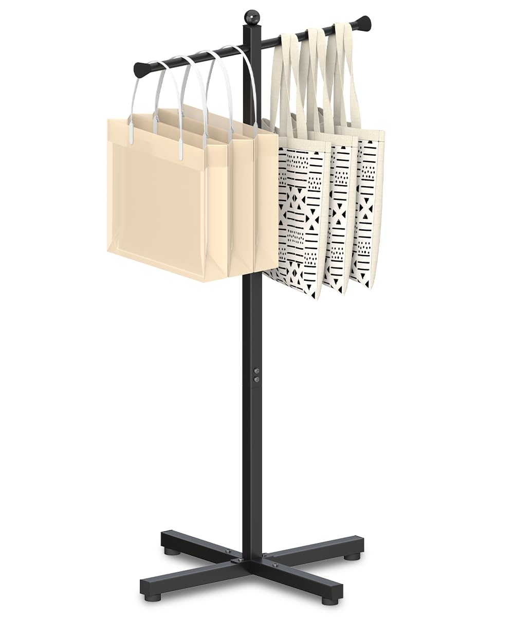 42-48 Inch Adjustable Height Shopping Bag Rack, Heavy Duty Metal T-shaped Grocery Bag Holder for Retail Stores, Large Bag Display Stand for Malls,Vendor,Boutique,Trade Show, 2 Arms,Black-image-47