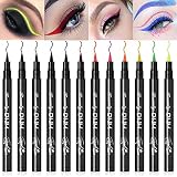 12Pcs Colorful Neon Liquid Eyeliner Pen, Waterproof Smudgeproof Long Lasting Black Felt-Tip Eye Line