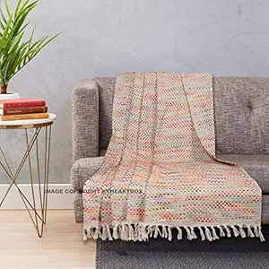 COTTON QUILT - Chunk Knit Throw Blanket Multi Color Soft Warm Cozy Bed Throw Blanket with Tassels, Boho Style Textured Knitted Home Decorative Blanket for Couch Sofa &Bed, 74
