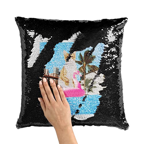 Coussin sequin paillettes noir Chat Vacation style vintage - 3