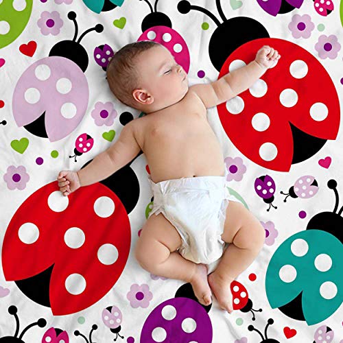 Mugod Ladybug Throw Blanket Seamless Kids Lady Bug Polka Dot Hearts Flowers Pattern Decorative Soft Warm Cozy Flannel Plush Throws Blankets For Baby Toddler Dog Cat 30 X 40 Inch #TOP2