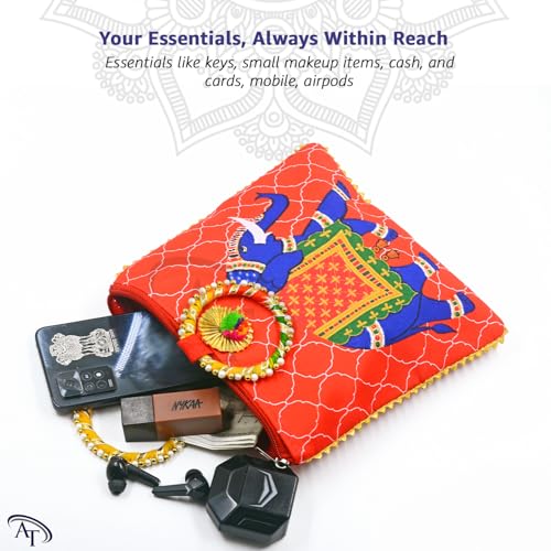 Image of Women Potli Bags Pack of 3 | Gifting Potli with Zip & Bangle Handle | Traditional Shagun Return Gifts Potli for Mehandi, Haldi, Baby Shower, Wedding, Sangeet (Elephant Print)
