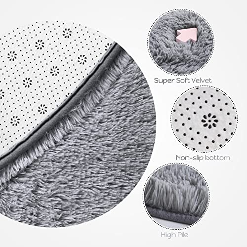 Merelax Grey Round Rug For Bedroom Living Room, 4'X4' Fluffy Circle Rugs For Teen Boys Cute Nursery Rug For Baby Kids Room, Furry Shaggy Rug For Dorm, Fuzzy Plush Circular Carpet For Home Decor #TOP3