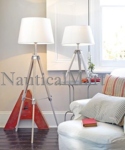 NauticalMart Floor Lamp Natural Wooden Tripod Table Lamp Classical Industrial Floor Lamp- Set of Two (Shade Not Included) image 4