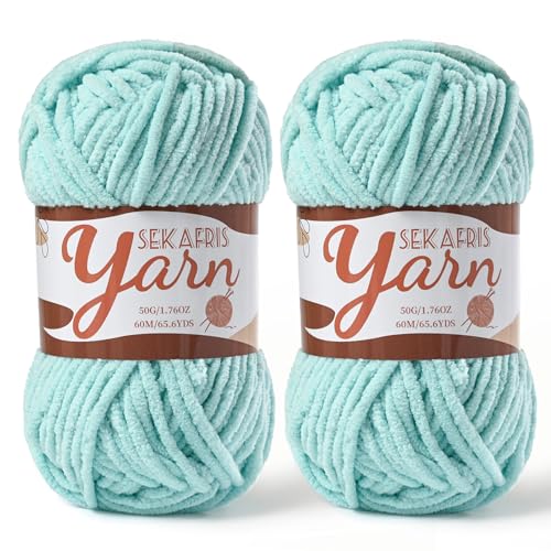 Image of 2 Pack Fluffy Velvet Yarn for Crocheting,Baby Blanket Yarn for Crocheting Soft,100g(131yds) Amigurumi Yarns,Plush Chenille Crochet Yarns,Puzzle Yarn for Crochet Weaving Craft(2 Aqua Green)