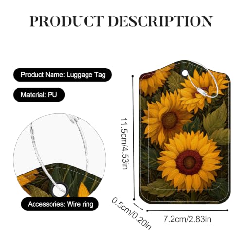 Image of Sunflower Luggage Tags 2 Pack, PU Leather Privacy Flap