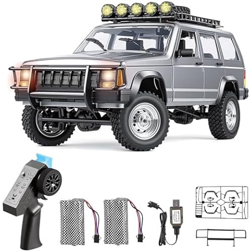 Goolsky RC Rock Crawler, 1:12 Scale Remote Control Car, 4WD Off Road RC Truck, 2.4Ghz All Terrains Climbing Vehicle, RC Car with LED Lights for Adults, Include 2 Batteries (Silver)