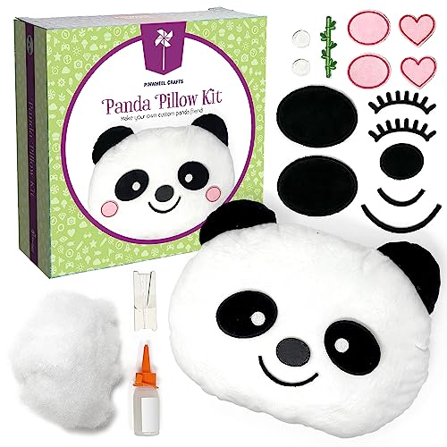 Pinwheel Crafts Beginner Sewing Kit for Kids 8-12 - Easy DIY Panda Pillow Kit - Learn to Sew - Kids Sewing Craft Gifts - Make Your Own Stuffed Animal Panda Plush Toy