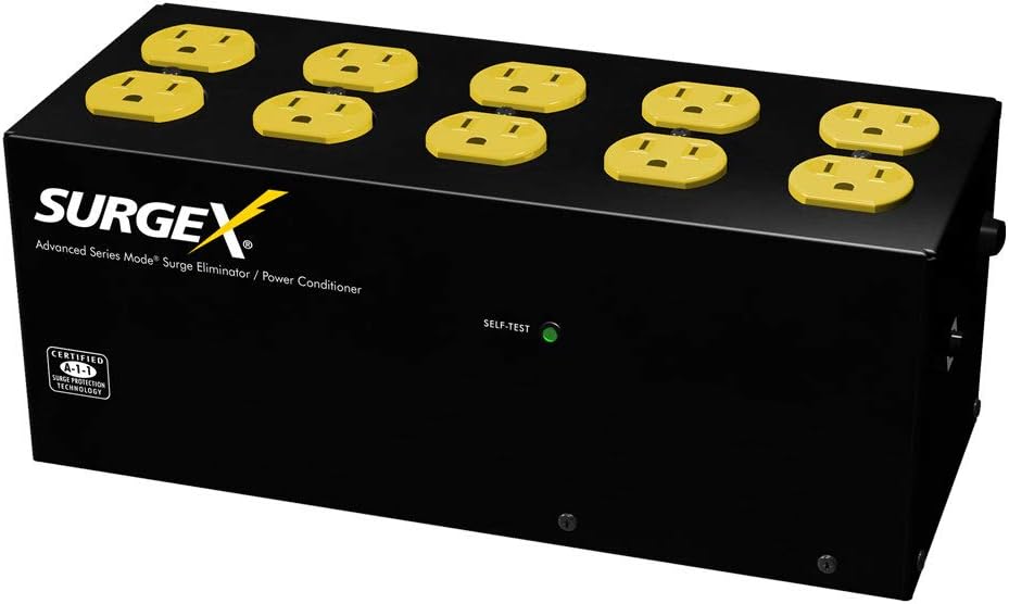 SurgeX SA-1810 Standalone Surge Eliminator - 120 Volt/15 Amp - Advanced Series Mode Surge Protector and EMI/RFI Noise Filter - 10 Outlets