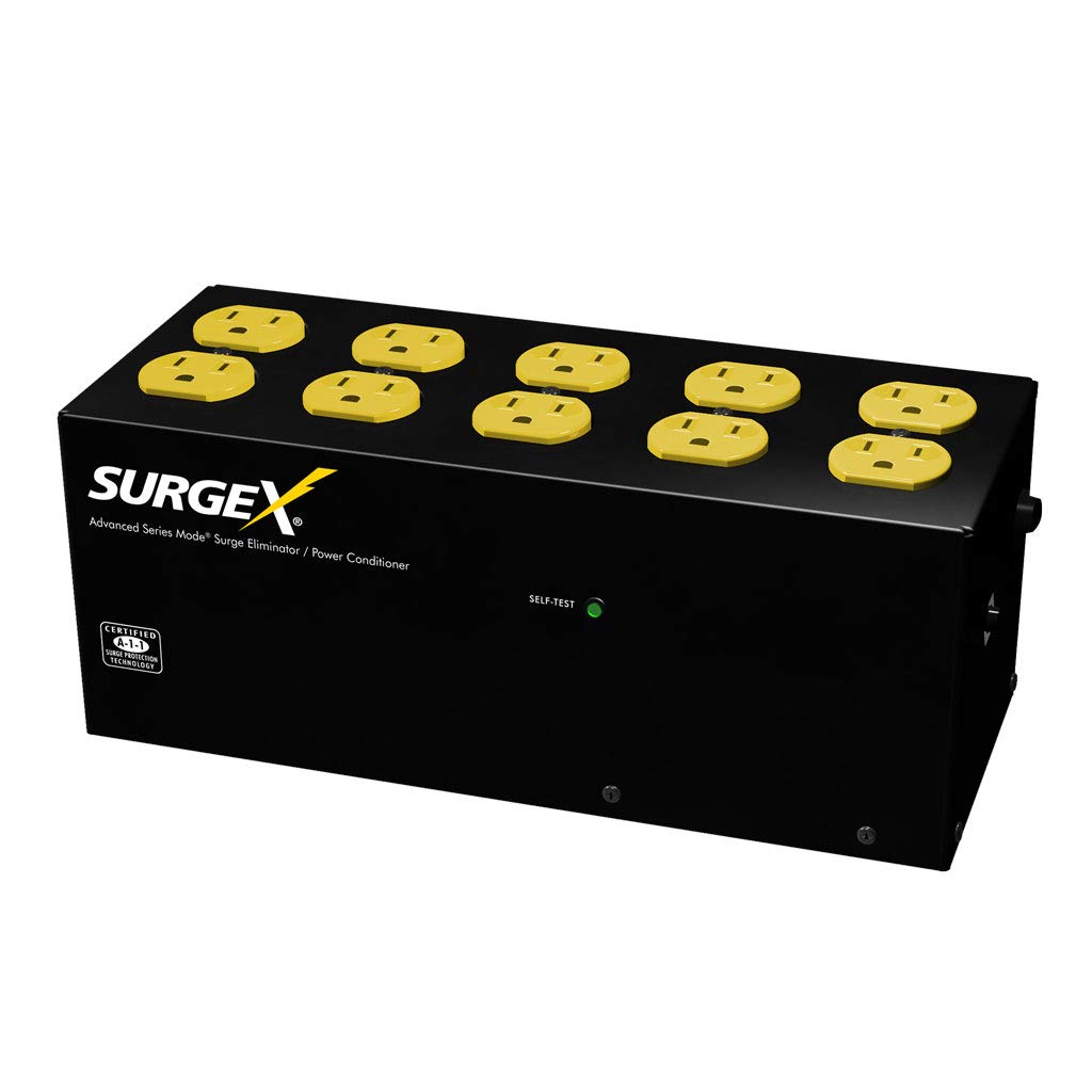 SurgeX SA-1810 Standalone Surge Eliminator - 120 Volt/15 Amp - Advanced Series Mode Surge Protector and EMI/RFI Noise Filter - 10 Outlets