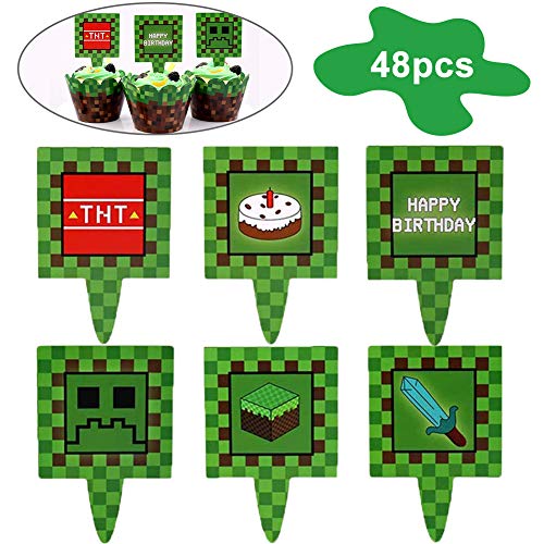 BETOY Birthday Cake Topper Cupcake Topper 48 Pezzi Compleanno Cake Topper per Compleanno Festa Decorazione