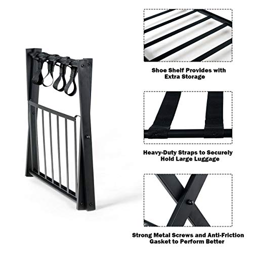 Goflame Folding Luggage Rack Metal Suitcase Luggage Stand For Home Bedroom Hotel With Shelf, Black #TOP4