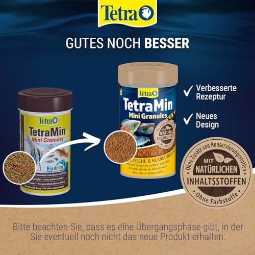 TetraMin Mini Granules - langsam absinkendes Fischfuter für kleine Zierfische wie z.B. Salmler und Barben, 100 ml Dose – Bild 3