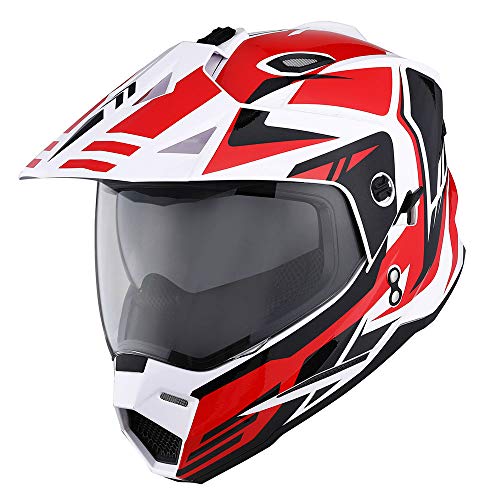 1Storm Dual Sport Motorcycle Motocross Off Road Full Face Helmet Dual Visor Storm Force Red, Size XL - Thumbnail 2