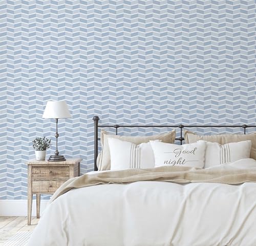 Papier peint vinyle texturé bleu géométrique décoration murale S4Sassy - 5