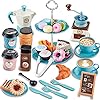 51pcbktzzbl - 38 PCS Kids Tea & Coffee Maker Play Set - Pretend Food Dessert Kitchen Playset for Girls & Boys Ages 3-9 | Perfect for Princess Tea Party Role Play - pretend tea party set