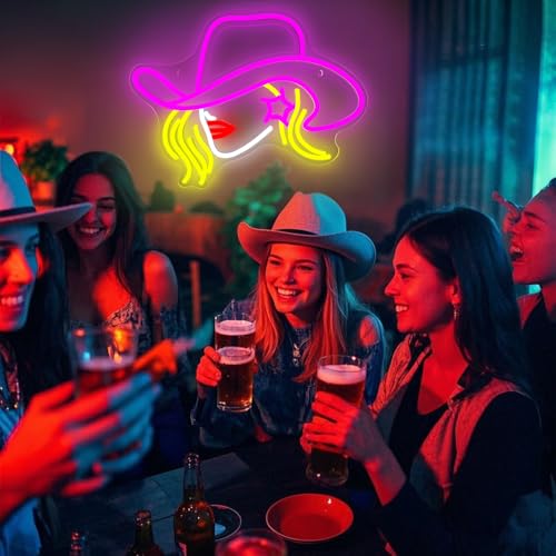 Image of Cowboy Hat Neon Signs for Wall Decor LED Pink Cowgirl Boot Neon Sign Pink Aesthetic Western Wall for Game Room Room Bar Party Birthday Gift (Cowboy Hat Girl)