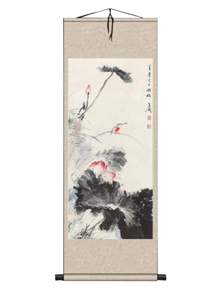 ADCVGbh Pintura en rollo de seda, pinturas decorativas, rollo de pared de arte chino, pintura en rollo chino, decoración del hogar, rollo de seda, arte colgante, flor de loto, 09 (color: Color31)