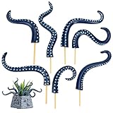 7Pcs Octopus Tentacle Plant Stakes Glow in The Dark Resin Luminescent at Night Decorative Garden for Halloween, Funny Ornaments Blue Octopus Lamp Weird Home Decor Supplies Potted Plants Indoor Outdoor