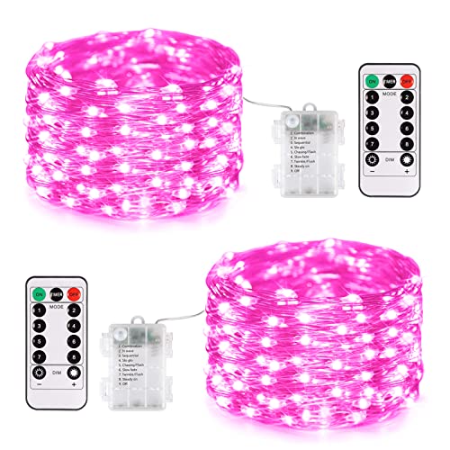 JMEXSUSS 2 Pack Pink Fairy Lights Battery Operated, Total 400