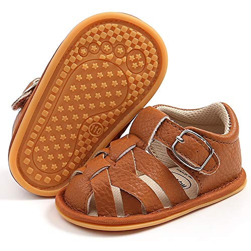 LAFEGEN Baby Boys Girls Summer Sandals Non Slip Soft Sole Outdoor Infant Toddler First Walker Crib Shoes(3-18Months), 11 Brown, 3-6 Months Infant