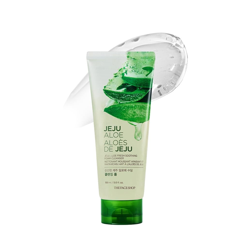 The Face Shop Jeju Aloe Fresh Soothing Foam Cleanser | Gel to Foam cleanser for Skin,Body and Face | Hydrating & cooling cleanser, 150ml