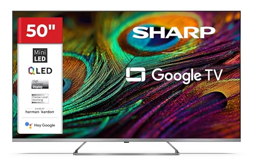 Sharp QLED Fernseher 50 Zoll Google TV - 4K UHD Smart TV mit Mini LED, Dolby Vision HDR, Dolby Atmos, Sound by Harman Kardon, Google Assistant und Triple-Tuner, QLED TV 50JP7765E (2026)