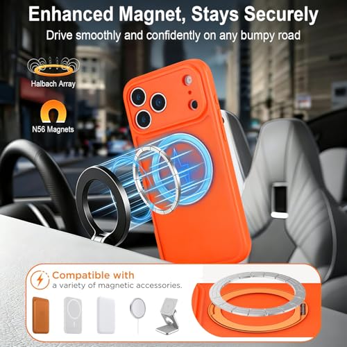 Image of for iPhone 17 Pro Max Case Compatible with MagSafe Full-Body Magnetic Phone Case with Built-in Tempered Glass Screen Protector& Stand for iPhone17 Pro Max Cover, Orange