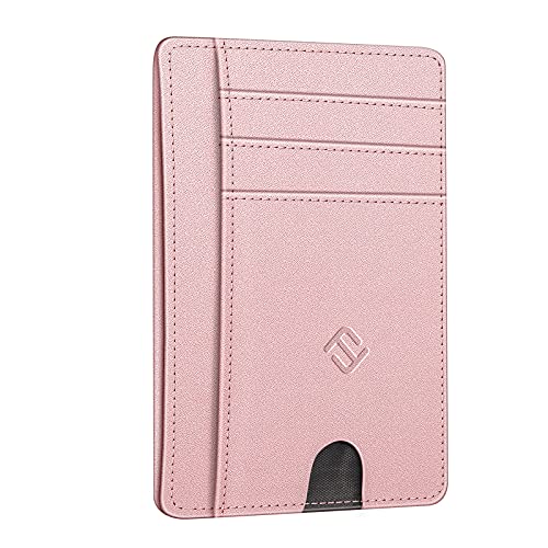 Fintie platt plånbok kortfodral, premium konstläder, RFID-blockerare, smal plånbok, kreditkortsfodral med ID-fönster och snabbåtkomstfack för män och kvinnor, roséguld