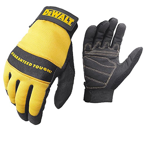 Dewalt DPG20L All Purpose Synthetic Leather Palm Spandex Back Velcro Wrist Work Glove Large Yellow/ Black
