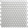 Penny Round Glass Mosaic Tile 1”x1” – 5 Sq Ft Box of 5 Tiles – Glossy Finish, Waterproof, Easy Install Mesh-Backed Tile for Kitchen Backsplash, Bathroom, Shower, Wall, & Decor - Light Gray