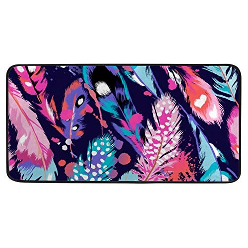 Tapis de cuisine rectangulaire lavable polyester antidérapant plumes - 2