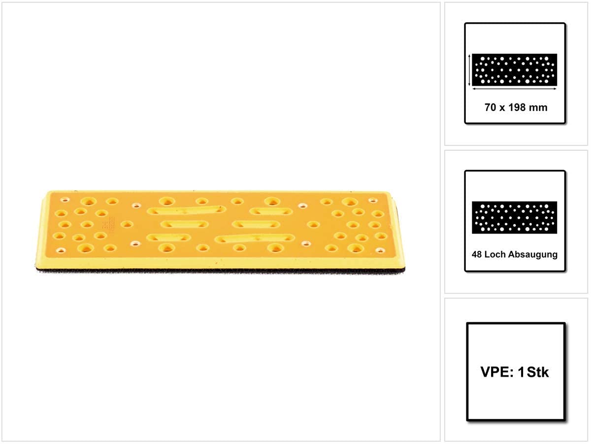 Mirka Scarpa di levigatura grado di durezza Medio + tampone di protezione 70 x 198 mm in a strappo per levigatrice orbitale Mirka DEOS II 383 con 48 fori di aspirazione