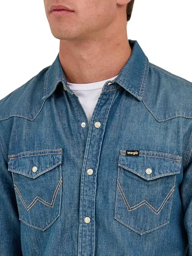 Wrangler mens Iconic Denim Regular Fit Snap Shirt3