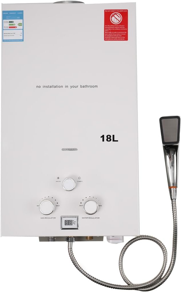 Gas Instant Outdoor LPG Tankless Hot Water Heater - 18L Capacity, White