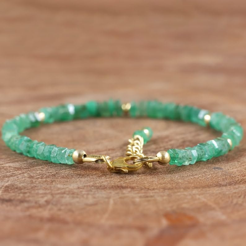 Pulsera de esmeralda de 4mm con cierre dorado y eslabones ajustables 3