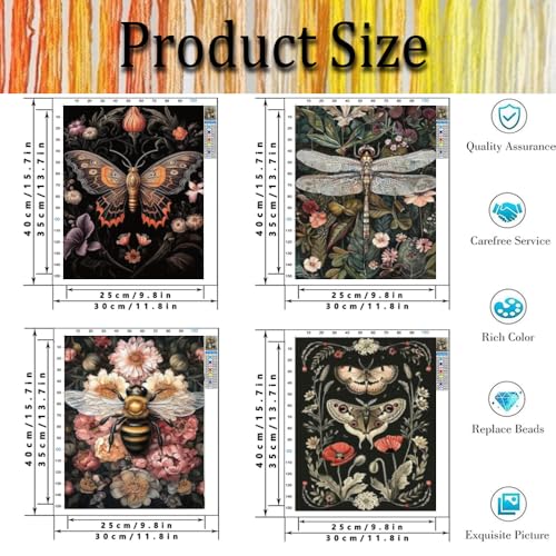 Image of 4 Pack Stamped Cross Stitch Kits for Adults - Cross Stitch Kits for Beginners,11 CT Insect Flowers Cross Stitch Patterns Dimensions DIY Counted Cross Stitch Kits for Adults Arts Craft 12x16 inch