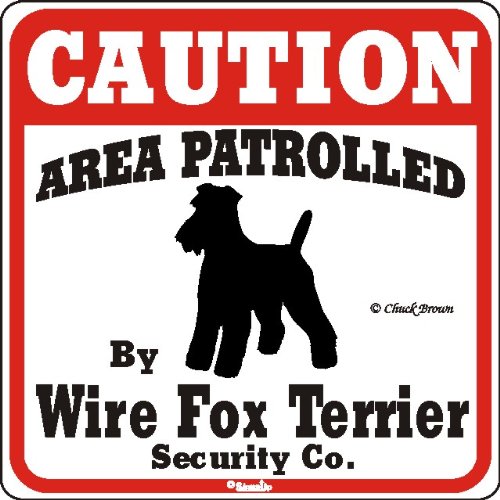 Segno di cantiere per cani con cautela pattugliata da Wire Fox Terrier Security Company