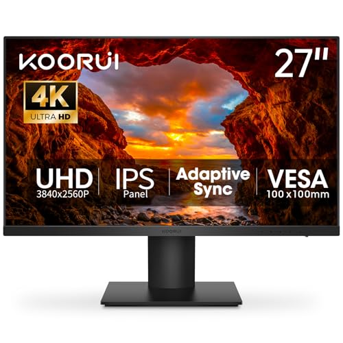 KOORUI - KOORUI 27 Inch 4K Monitor, UHD(3840 x 2160) IPS Computer Monitors, HDR10, 90% DCI-P3, Frameless, 2X HDMI 2.0 & DisplayPort 1.4, VESA Mountable, Eye Care, N07 - -23%