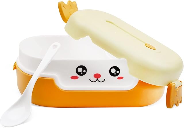 TIAASTAP Bento Lunch Box - Bento Box with Compartments, Plastic Kawaii Lunch Container Kids Adults for Work Leakproof Sandwich Box Microwave Safe (Yellow)